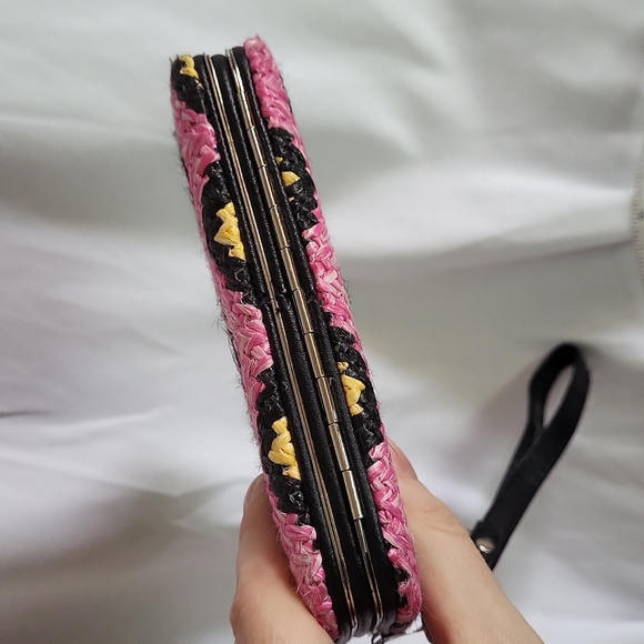 Straw mosaic chevron weave print wallet wrist strap 3 x 5.5" new - Picture 13 of 15